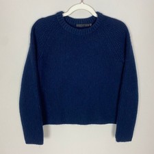 Jenni Kayne 100 Cashmere Fisherman Ribbed Crewneck Sweater Navy Blue Small