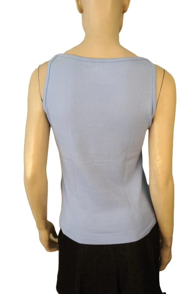 THREE DOTS 尺寸 L 无袖天蓝色 Bateau 领棉质汗布背心新款 — 第 2/2 张图片