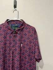 William Murray Polo Mens Large Burgundy AOP Print Golf Performance Stretch