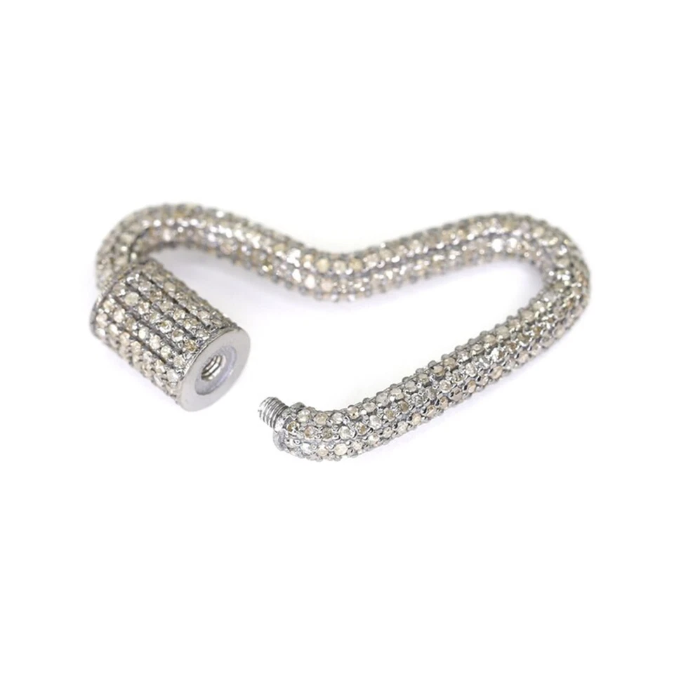 Designer Boomerang Pave Diamond 925 Sterling Silver Carabiner Screw Lock Clasp - Image 2 of 3