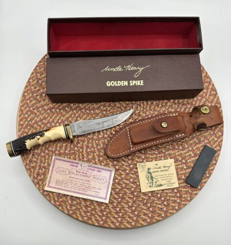 Schrade Uncle Henry USA 153UH Golden Spike Fixed Blade Knife With Box & Sheath