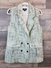 Anthropologie Maeve Tweed Vest Jacket Waistcoat Uk 14 White Green Woven Bn