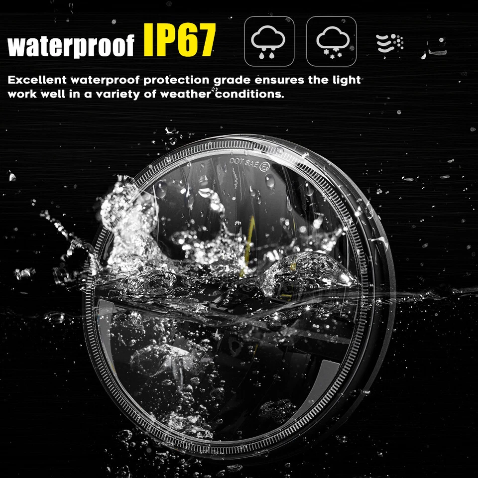 Par de faros LED proyectores redondos de 7" haz alto/bajo para Dodge Dart 64-1976 Raider Foto 3 de 4