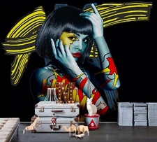 3D Girl Graffiti Wallpaper Wall Mural Removable Self-adhesive Sticker 245