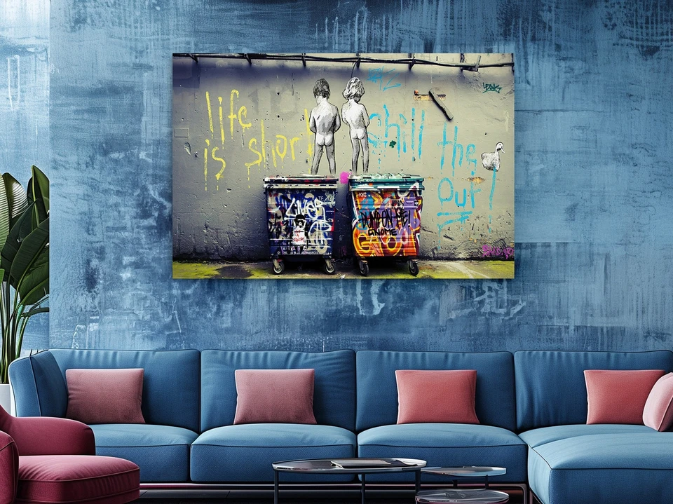 Impresión en lienzo Banksy orinar niños arte de pared listo para colgar impresión de bellas artes Foto 3 de 4