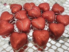 Valentines Red Glitter Hearts 1.5" Tree Ornaments Home Decor 15pc