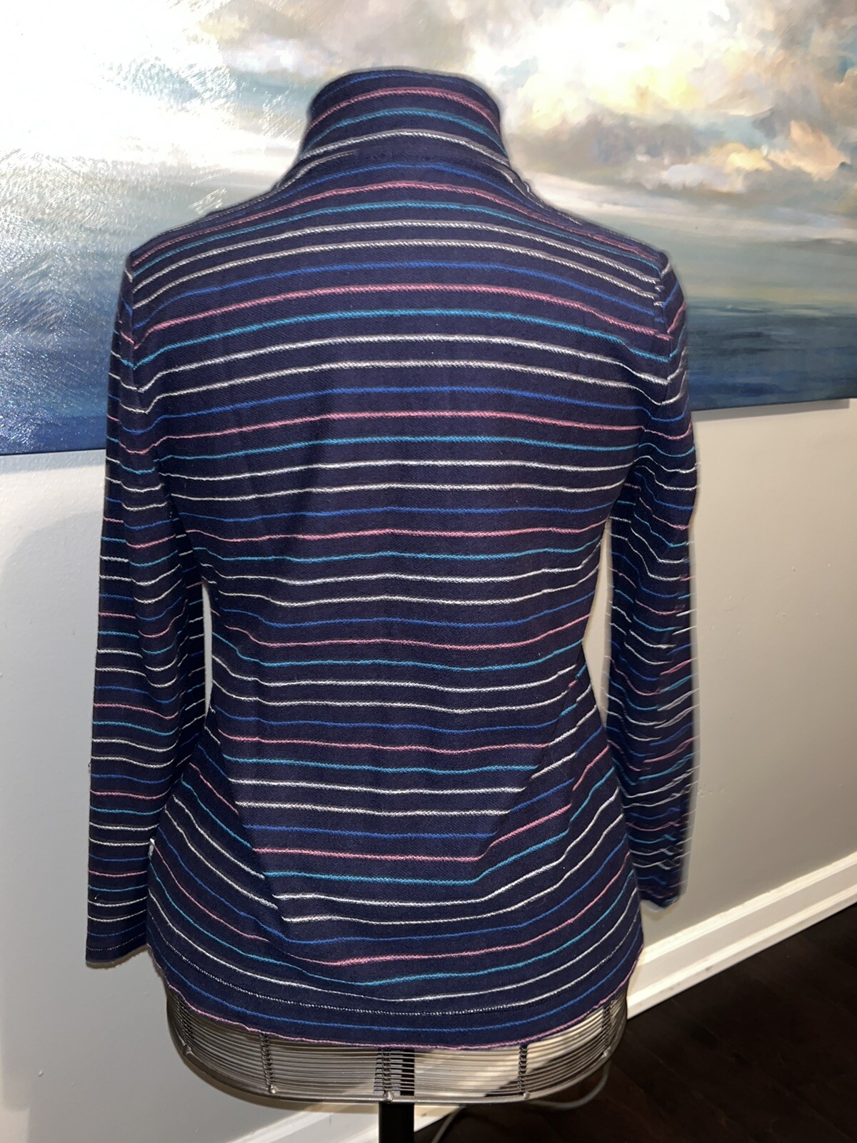 Talbots Striped Pullover Sweatshirt Button Collar… - image 3