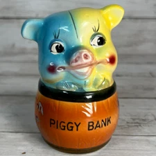 Vtg Piggy Bank Souvenir Toledo Zoo Porcelain Ceramic Pig In A Barrel DAMAGED