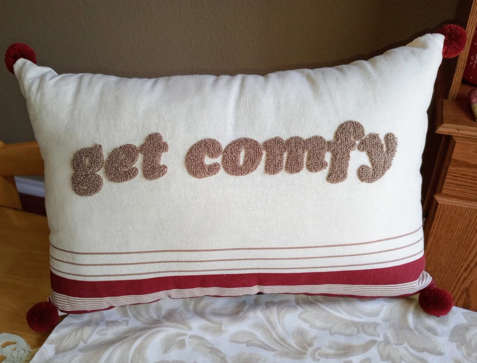 Cuddl Duds GET COMFY Red Tan Decorative Decor Lumbar Throw Bed Pillow 12x18 in - Image 2 of 4