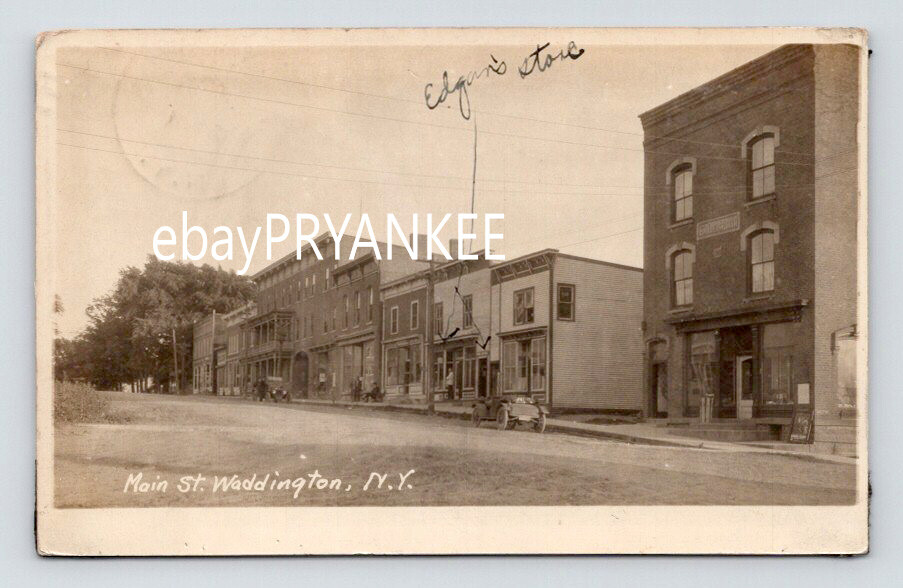 1916 Antique WADDINGTON NEW YORK / MAIN STREET Real Photo RPPC Postcard
