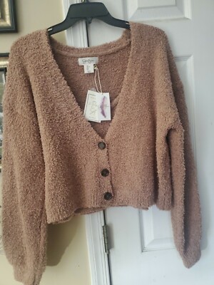 NEW Jessica Simpson Piece Beige Sweater Cardigan Cami Set