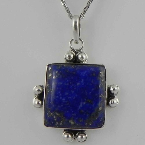 Collier En Argent 925 Avec Pendentif Lapis-lazuli - Pierre Naturelle Bleue, 60 Cm, Idéal Lithothérapie