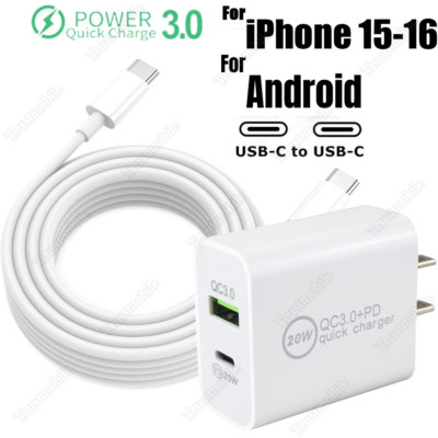 20W Type-C Adapter PD Fast Charger USB-C CXable For iPhone 16 15 iPadPro Samsung