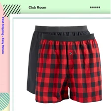 Club Room Men's 2 pk Patterned Solid Boxer Shorts, Deep Black, Small