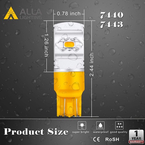 Alla Lighting 7443 ETI-LED Turn Signal DRL Side Marker Light Bulbs,Amber Yellow - Picture 7 of 9