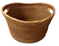 Rattan Wicker Large Vintage Circular Basket Handles Brown Beautiful READ