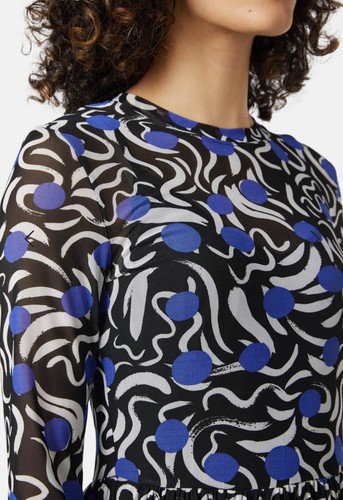 GORMAN blue & black abstract L/sleeve stretch mesh dress, pre-loved, AU$95.00 - Picture 6 of 7