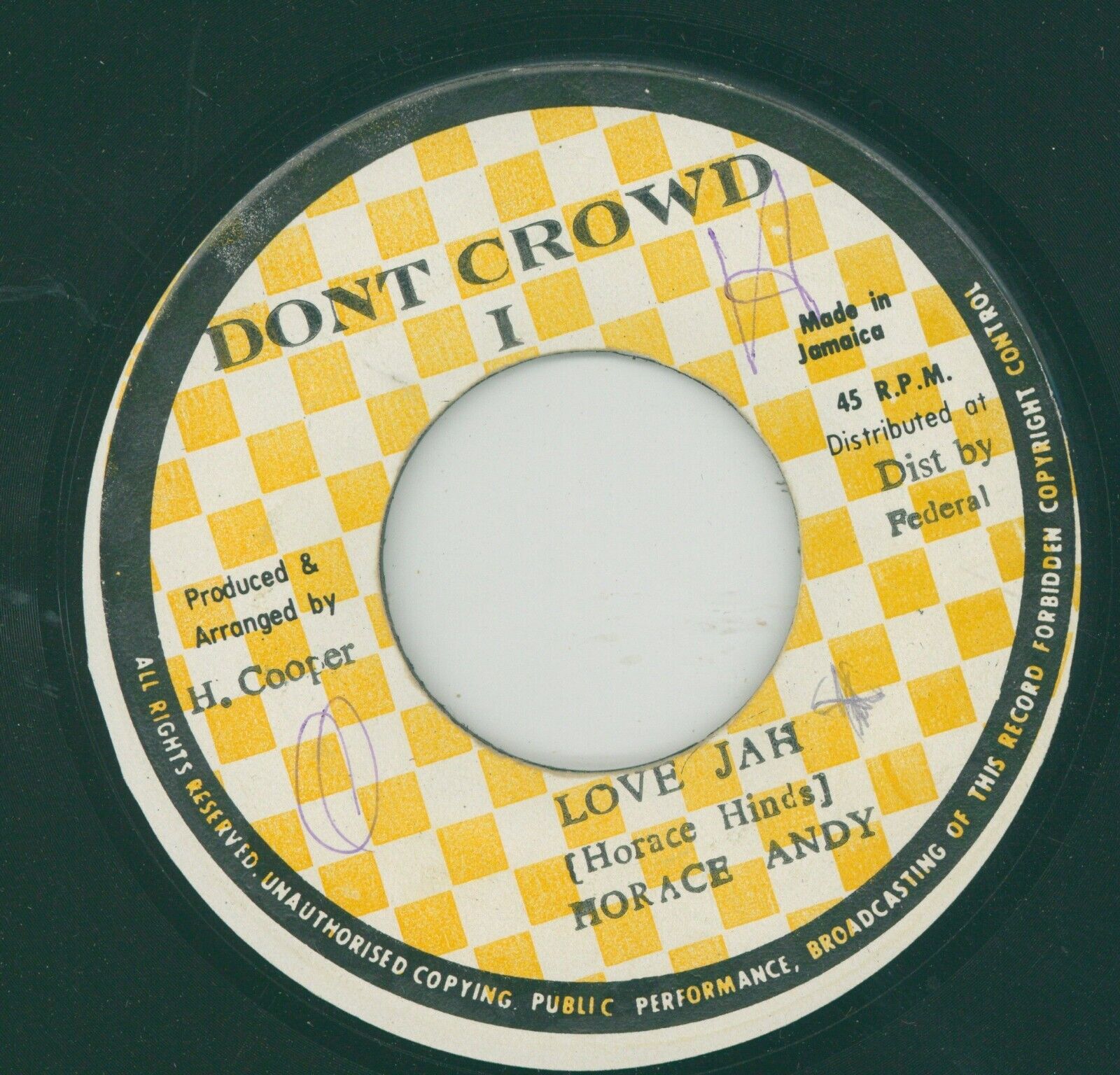" LOVE JAH." horace andy. DON'T CROWD I 7in 1979.