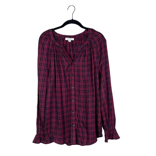 Beach Lunch Lounge Top Women’s Size S Luna Plaid Peasant Holiday Red Black Rayon - Bild 2 von 6