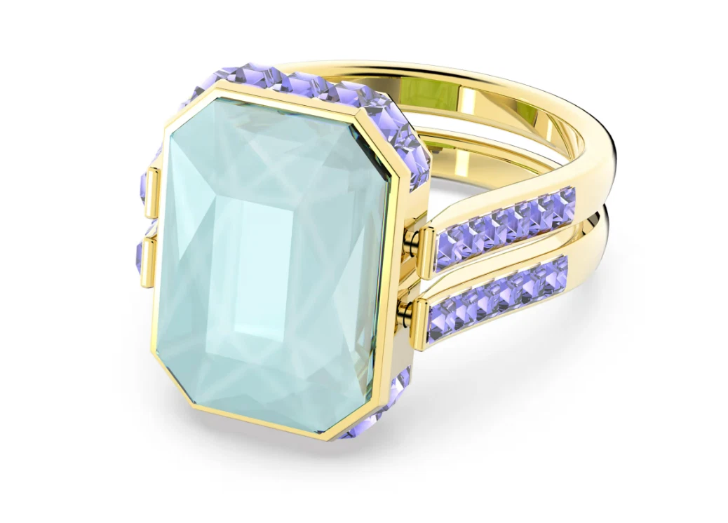 Swarovski   Chroma ring   Octagon cut, Multicolored, Gold t plated   Size: 60