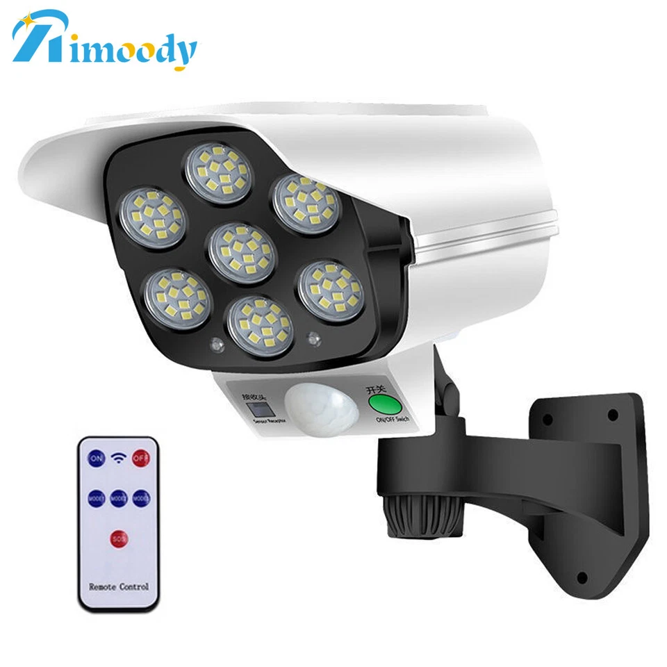 RIMOODY Solar LED Wall Light Motion Sensor Street Yard Outdoor Security Lamp Fake Camera