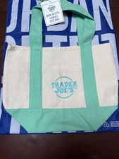 New 2025 Trader Joe's Mini Pastel Canvas Tote Bag - Green