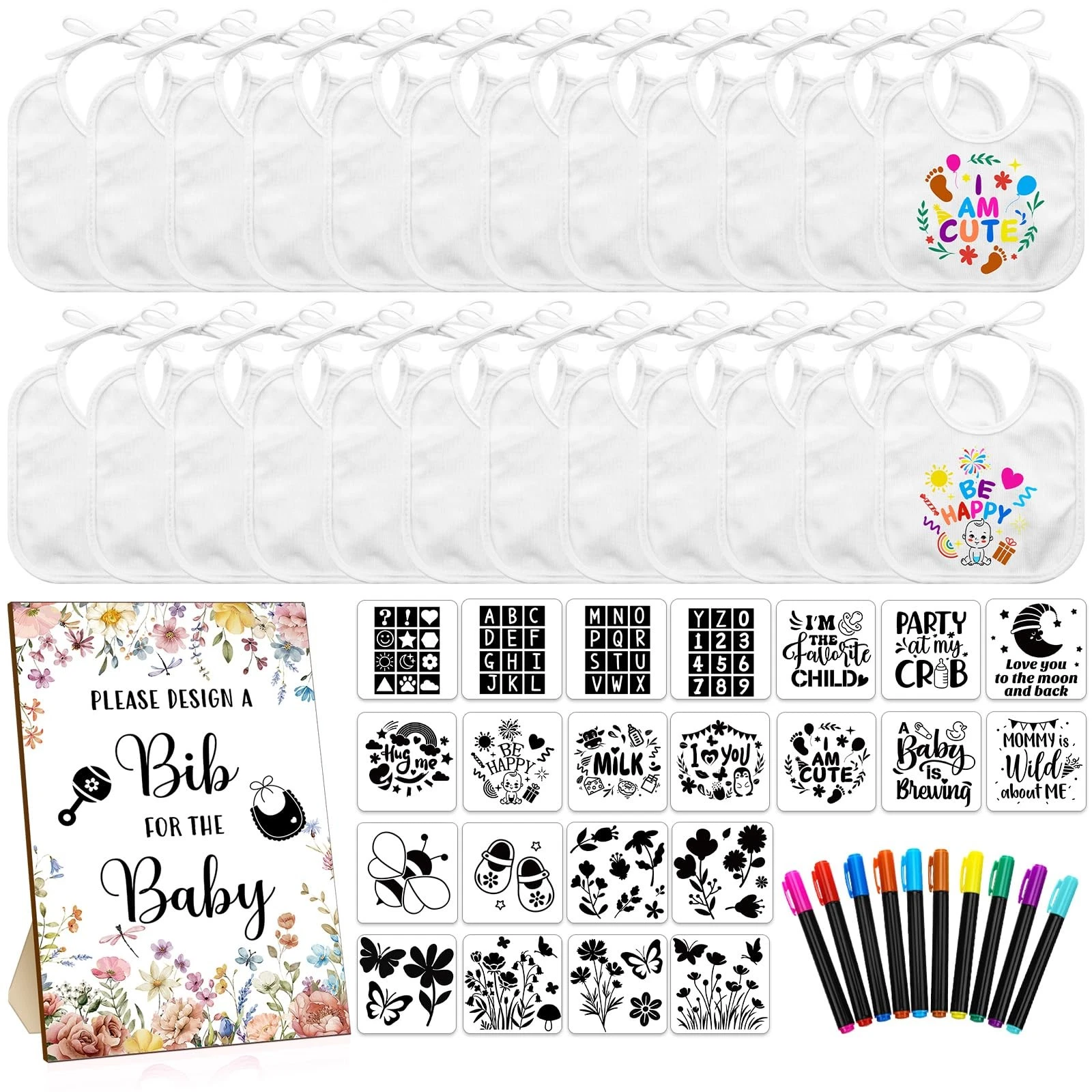 55 Pcs White Baby Bibs Set for Decorating Perfect for Baby Shower Games
Opens in a new window or tab