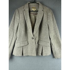 Talbots Women s Blazer Brown Tan Wool Blend Woven In Italy Size 14 Pleated