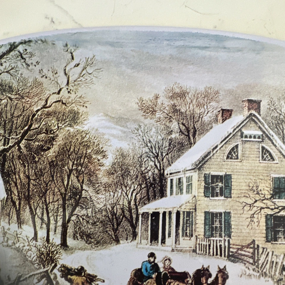 Currier And Ives Trivet Respaldo de Corcho American Homestead Invierno 10x8" Foto 4 de 4
