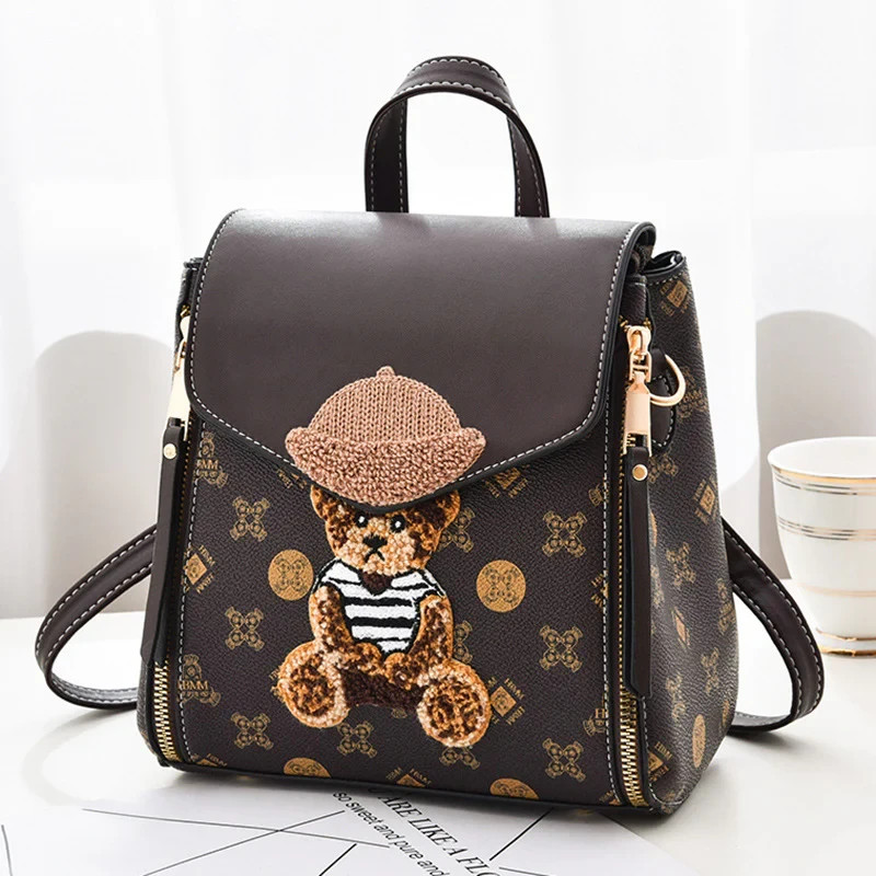 Mujer Oso de Peluche Mochila Bolso de Mano Y2K Coreano Cuero Mochila Viaje Escuela