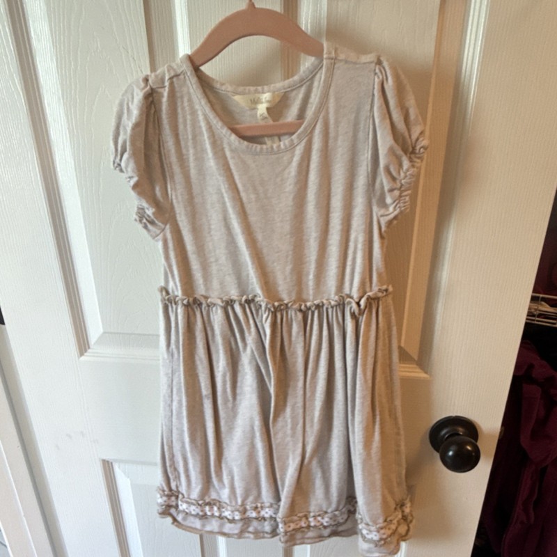 Matilda Jane Girls 6 Gray Puff Sleeve Round Neck Ruffle Fit & Flare Dress