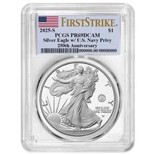 Presale - 2025-S Proof $1 American Silver Eagle Navy Privy PCGS PR69DCAM FS