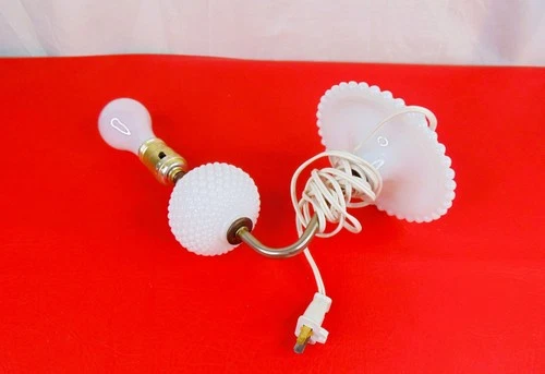 White Milk Glass Hobnail Wall Mount Sconce Lamp No Shade Corded Vintage Works