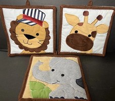 Lambs Ivy Quilted Soft Plush Hanging Nursery Wall Decor Safari Animals 3pc 10