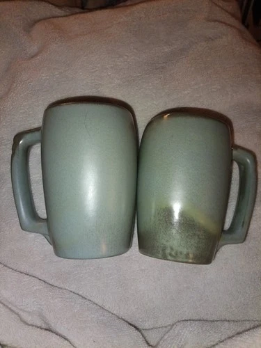 2 VTG FRANKOMA POTTERY PLAINSMAN GREEN BROWN 16 OZ CUP COFFEE TEA MUGS #5M 5.5"