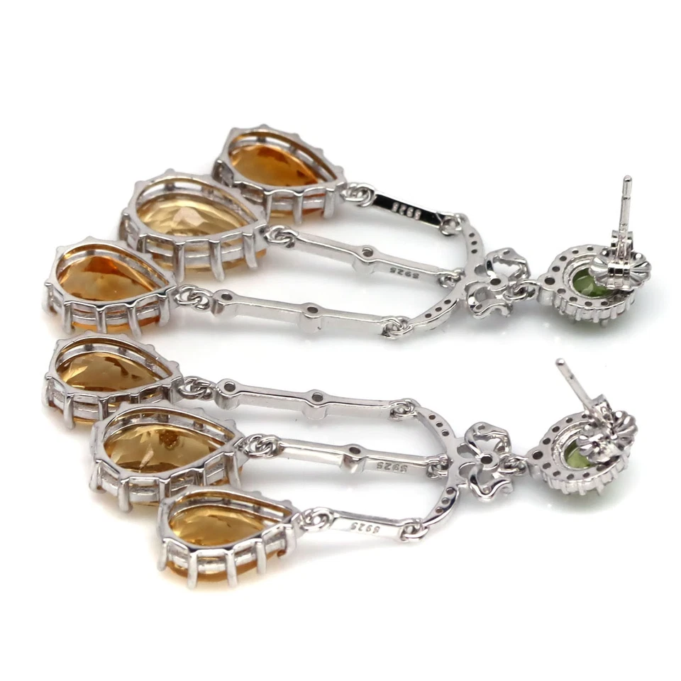 925 Sterlingsilber 8 x 12 Mm. Goldener Gelb Citrin, Peridot & Zirkonia Ohrringe - Bild 3 von 4