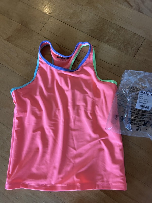 Girls Lands End Fiery Coral Swim Top Tank Size 10 12 L New!