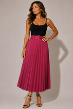 Ladies Womens Skirt Belted Long Midi Pleated Summer A-Line Party High Waist NEW