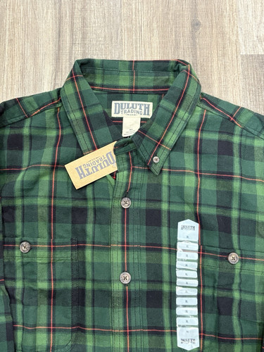 Duluth Trading Co Shirt Mens XL Green Plaid Flannel Button Down Long Sleeve NWT
