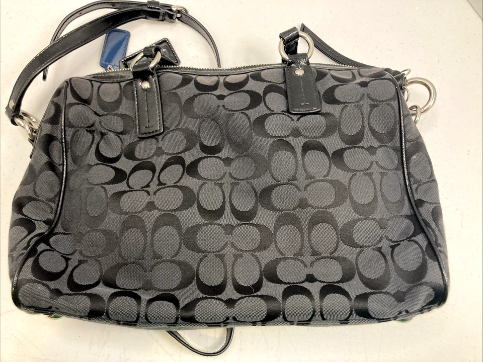 Y2K Coach F24884 Sig Stripe Monogram Black Python Stripe Satchel Bag Purse - Image 2 of 4