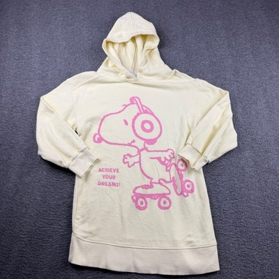 ZARA Peanuts Kids Size 9 Snoopy Achieve Your Dreams Hoodie Cream Pink Sweatshirt
