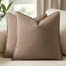24x24 Inch Set of 2 Decorative Linen Solid Throw Pillow Covers Boho Accent Fa...