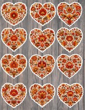 Orange Floral Heart Die Cut Vinyl Stickers Set Scrapbooking Laptop Waterbottle