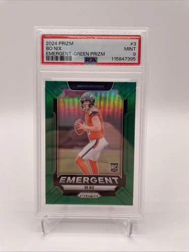2024 PRIZM RC BO NIX EMERGENT GREEN PRIZM #3 PSA 9 ROOKIE BRONCOS