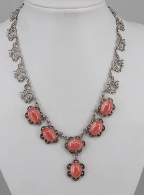 Trachtenschmuck, Silbercollier mit Rhodochrositen, 835 Silber (S 427) - Bild 1 von 3