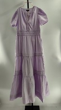Quince Women 100% Organic Cotton Poplin Tiered Maxi Dress Pastel Lilac M