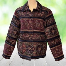 Vintage COLDWATER CREEK Tapestry Jacket Floral Artwear Boxy Button Up Size S