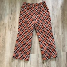 Vintage 1970s plaid trouser pants with wide legs  elastic waist