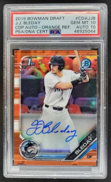 2019 Bowman Draft JJ Bleday Chrome Auto Orange Refractor /25 1st PSA 10 LF2