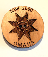 NBS Favor Button. Laser Carved Wood. Omaha 2000. Large.